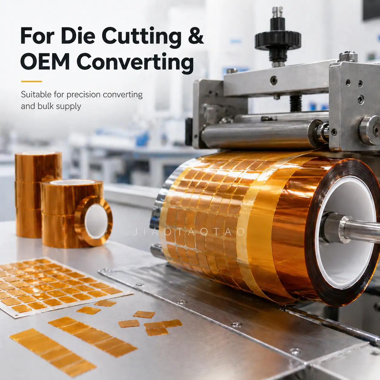 JIAOTAOTAO ESD polyimide tape with liner and OEM die-cut converting support.